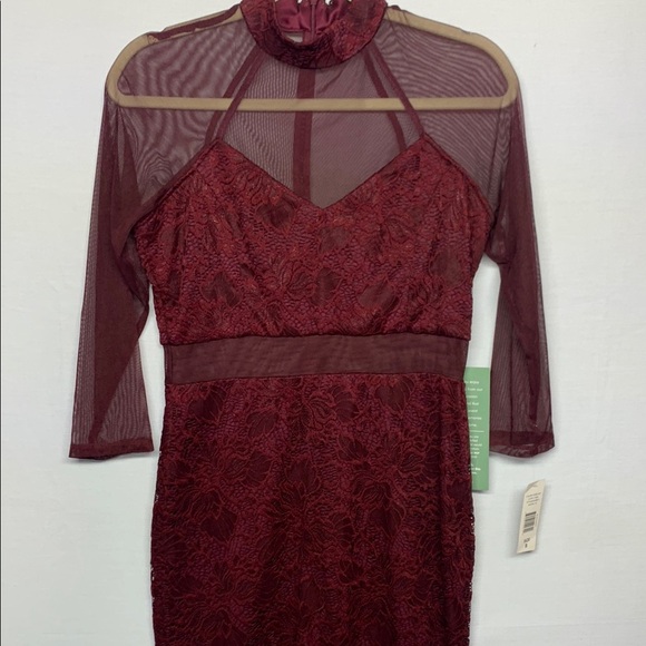 Blu Sage Burgundy Lace Dress with Sheer Details - Picture 2 of 11
